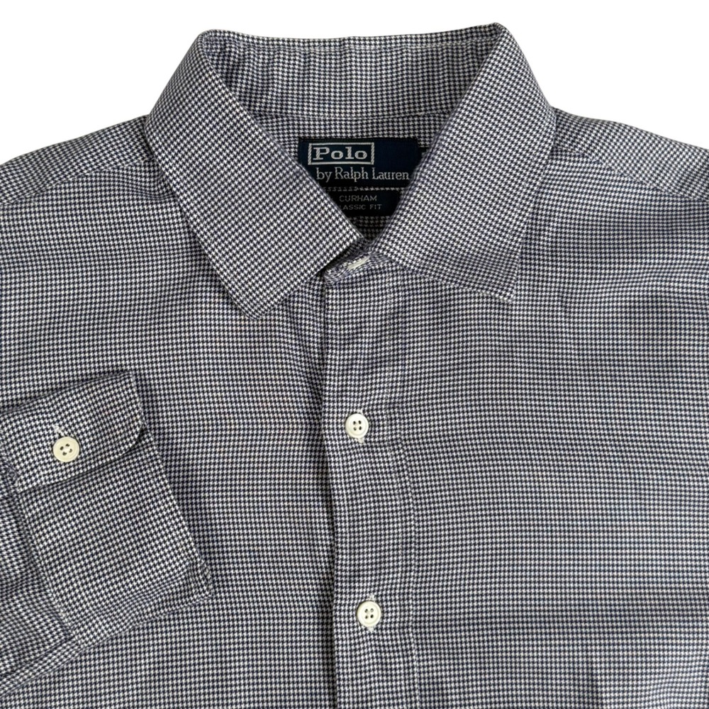 Polo Ralph Lauren Curham Classic Fit Navy Houndstooth Cotton Shirt VTG Mens XL